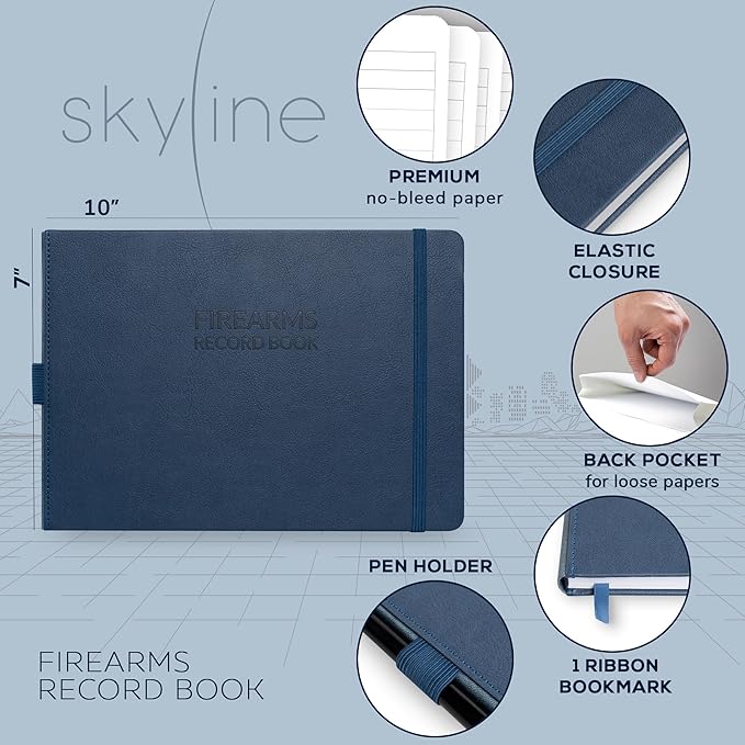 Skyline Firearms Acquisition & Disposition Record Book – Hardcover Gun Log Book for Firearm Dealers & Personal Use – Log Book for Receipt & Disposition Records, 10x7″(Dark Blue)