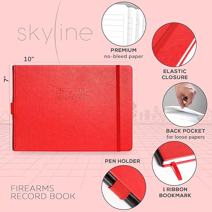 Skyline Firearms Acquisition & Disposition Record Book – Hardcover Gun Log Book for Firearm Dealers & Personal Use – Log Book for Receipt & Disposition Records, 10x7″(Red)