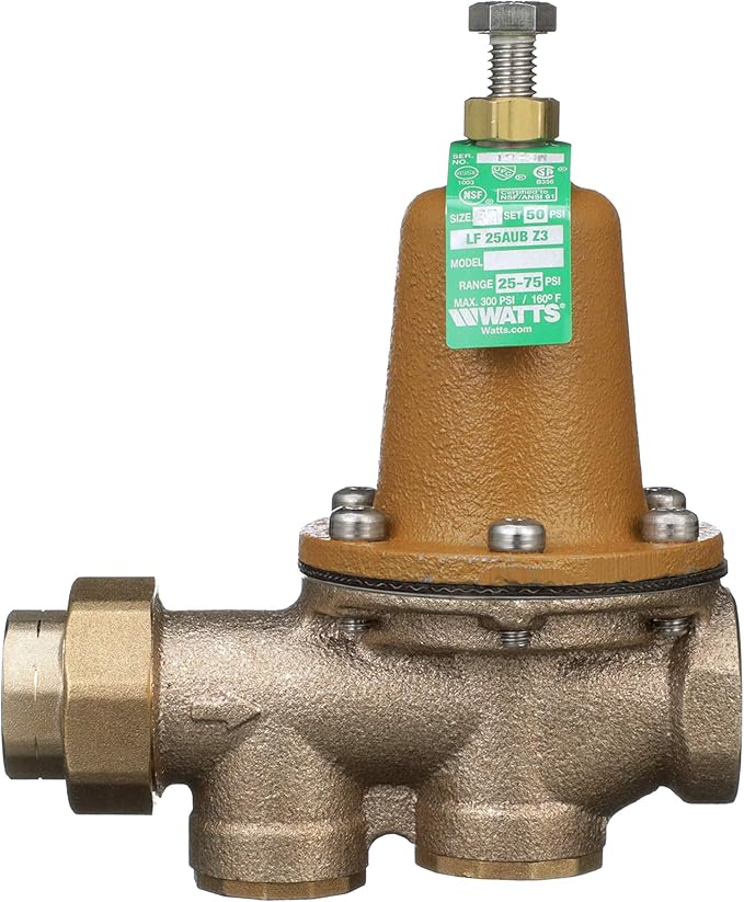Watts LF25AUB-Z3 Water Pressure Reducing Valve NPT Female Union x NPT Female, Polymer Seat, 3/4 Inch