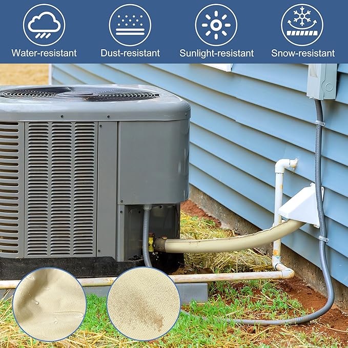 HVAC Copper Pipe Insulation Cover, 72''x10.2'' Outdoor Mini Split AC Heating System Line Foam Tube Protector Sleeve, Flexible Insulation Wrap for Central Air Conditioner and Heat Pump, Khaki 2PCS