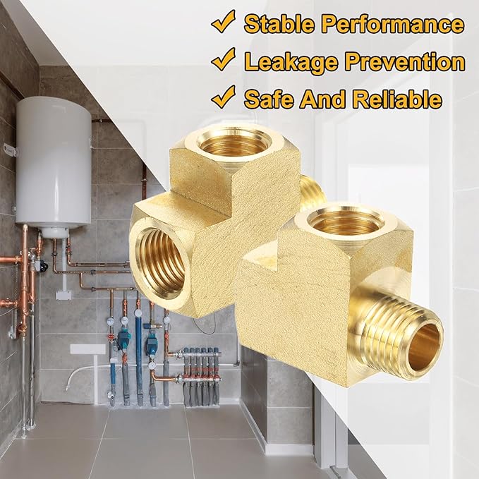 PATIKIL Brass Tee Fitting, 1Pcs 1/4" x 1/4" NPT Female x 1/4" NPT Male Pipe 3 Way Forged Brass Barstock Street Tee Pipe Fittings for Water Gas Refrigeration