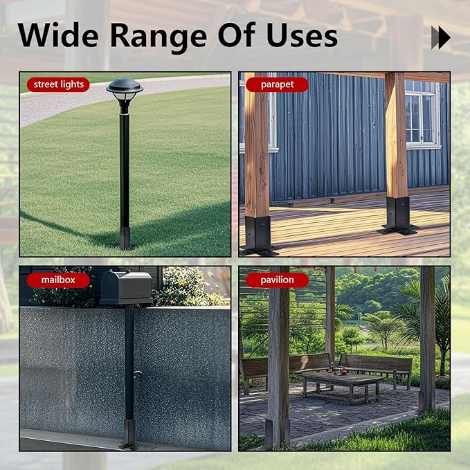 4 Pcs Adjustable Half-Column Base for 1.5x1.5, 2x2, 2x4, 4x4 Post Bracket, Wood Fence Deck Post Anchor Base Brackets for Pergola, Courtyard, Awning, Railing and Mailbox