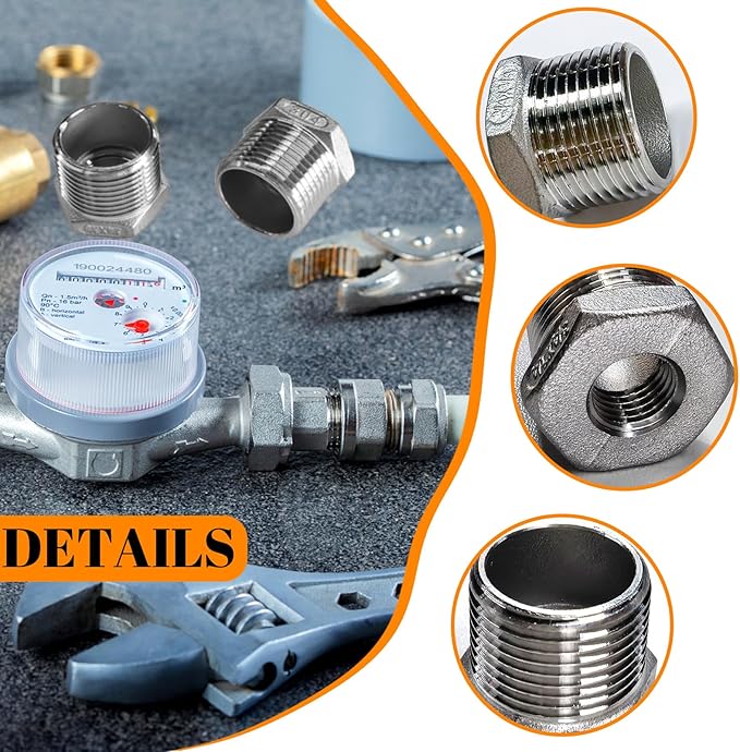 2 Pcs Stainless Steel Bushing 3/4" Male to 1/4" Female, 3/4" to 1/4" NPT Adapter Hex Stainless Steel Reducing Pipe Adapter Fitting Pipe Tube Adapter Convert