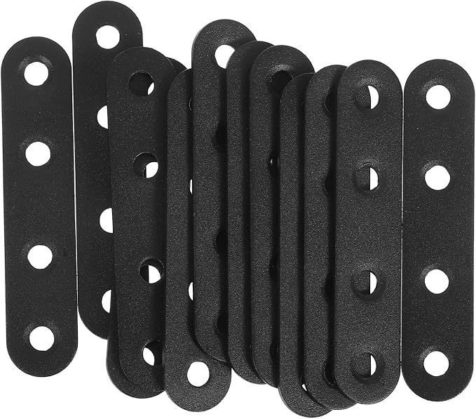 12 Pcs Stainless Steel Straight Bracket Supports Black Flat Metal Mending Repair Plates for Shelf Furniture Fixing and Wood Shelf Reinforcement