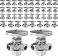 (Pack of 40) Seelink Multi-Turn Dual Outlet Angle Stop Valve, 1/2" NOM (5/8" OD) Inlet x 3/8" OD Outlet x 3/8" OD Outlet, Chrome Plated Brass