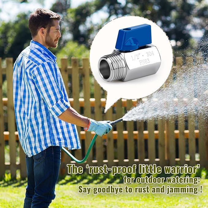 2 Pack 1/2" Mini Ball Valve, 304 Stainless Steel Valve NPT Female x Male Thread Shut-Off Valves for Small Compact Space (2, 1/2 Inch)