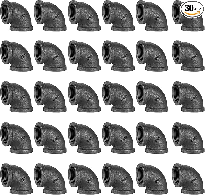 3/4" Elbow, 30 Pack DN20 Threaded Cast Malleable Iron Elbow for Steampunk Vintage Shelf Bracket DIY Plumbing Pipe Decor Furniture (30, 3/4")