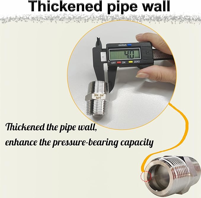 3/4" NPT Male Hex Nipple Pipe Fittings, 304 Stainless Steel 3/4 inch Threaded Pipe Adapter Fittings Equal Nipples Connectors, 4pcs Male Straight Connector Pipe Fitting