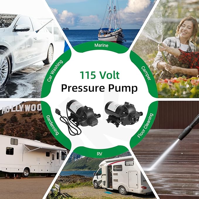 115V Water Pump with Power Plug,4GMP 40-80PSI Adjustable Self-Priming Diaphragm for Boats,On Demand RV Water Washdown Pump with Filter for Camper Bathroom Yacht Caravan,1 Pump + 1 Strainer