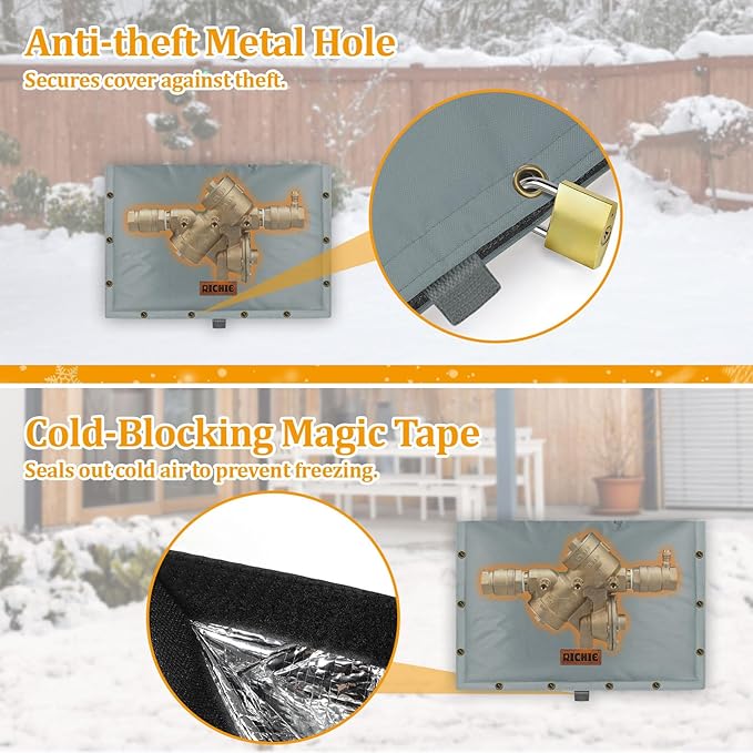 Backflow Preventer Insulated Cover (5°F) for Winter Freeze Protection, 21" W x 16" H Thickened Pressure Reducing Value & Well Pump Cover, Outdoor Waterproof Insulation Pouch for Sprinkler Valve, Grey