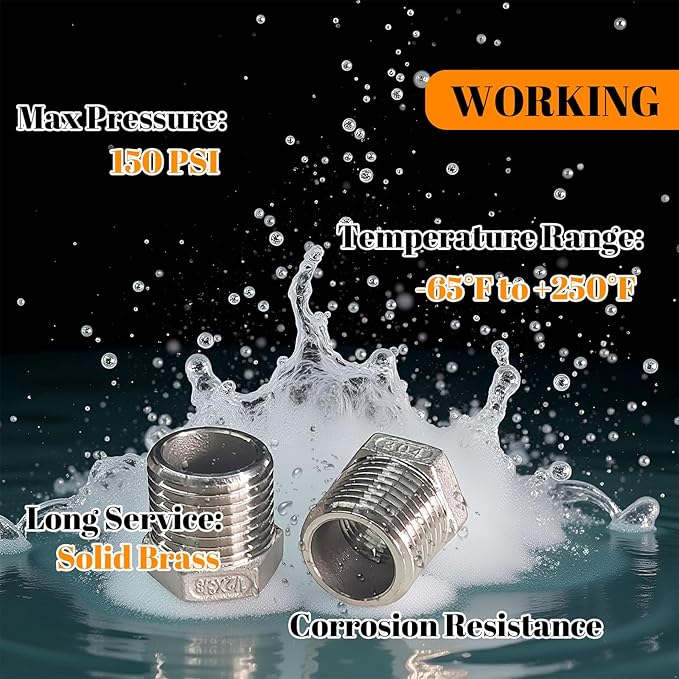 2 Pcs Stainless Steel Bushing 1/2" Male to 3/8" Female, 1/2" to 3/8" NPT Adapter Hex Stainless Steel Reducing Pipe Adapter Fitting Pipe Hose Tube Adapter Convert