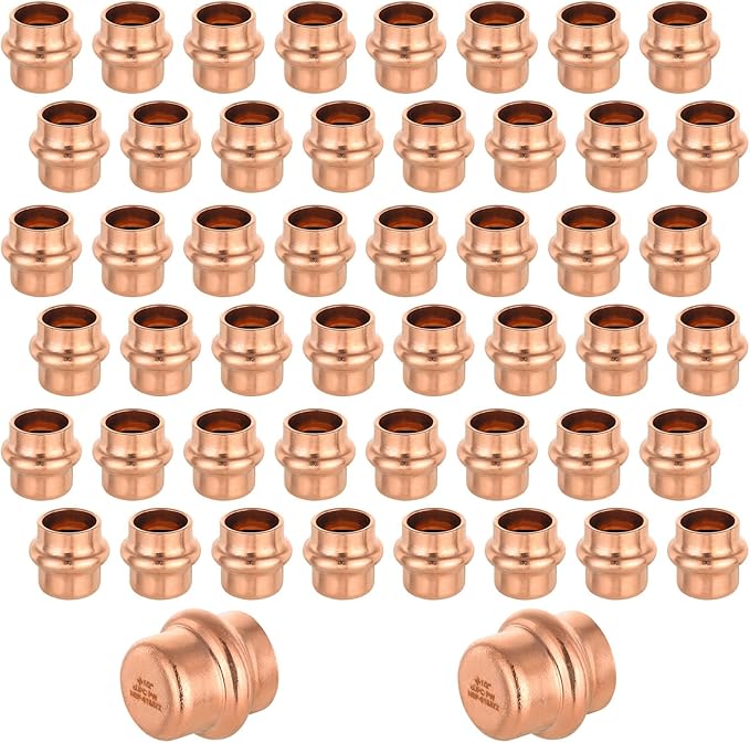 50-Pack GUOFIS Copper Press End Cap, 1/2" x 1/2" Plug Fittings for Copper Tube Connection with Stop(PRESS020-50Pack)