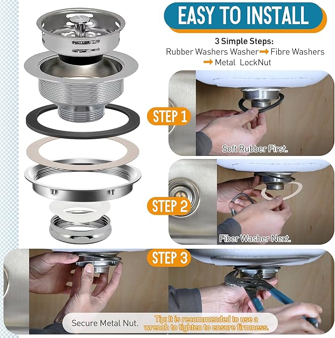 9 Pack Sink Strainer Nut and Washer Set, With 1 Metal Nut, 4 Rubber Washers and 4 Fiber Washers, Leak Proof Design, Minimize Replacements and Extend Sink Strainer, Easy to Install