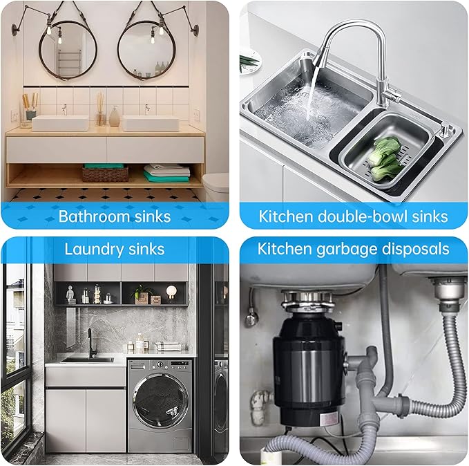 Flexible Expandable P-Trap Kit for Double Kitchen Sink Drain - Fits 1 1/2" or 1 1/4" Pipes-Complete with Sealing Ring, Tape, and Tubing - Perfect for Kitchen, Bathroom, and Restroom Use