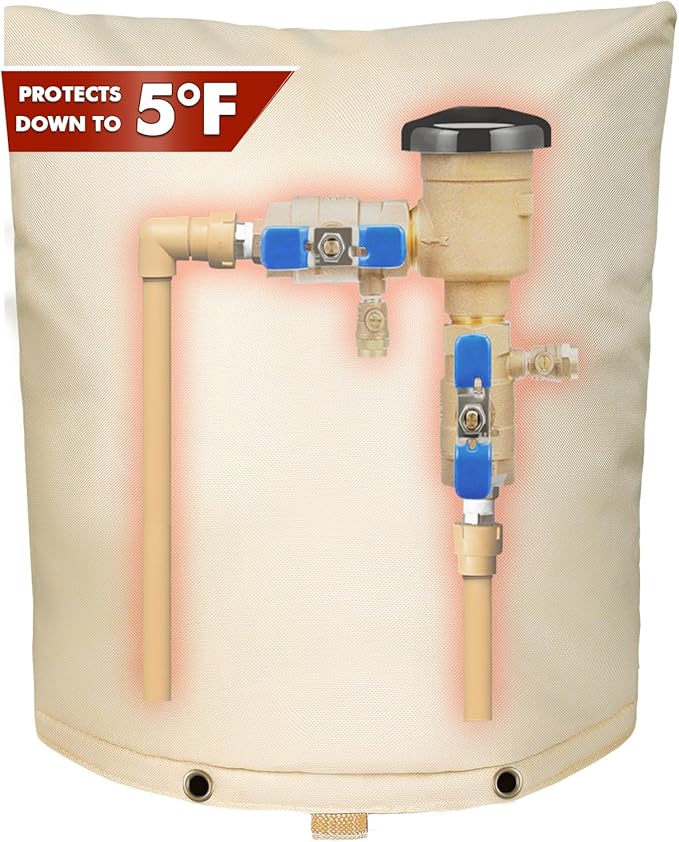 SUNICO Backflow Preventer Insulation Cover (5°F) - 5-Layer Upgrade Insulated Design Sprinkler Cover for Outside,24" W X 26" H, Backflow Insulation Cover for Sprinkler Valve ,Winter Freeze Protection
