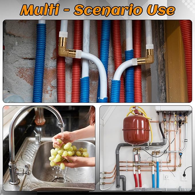 16 Pcs 1 Inch Pex A Expansion Fittings 1"x 1" 90 Degree Elbow Brass Fittings Pex Crimp Tool for Tubing Pipe Connection, ASTM F1960