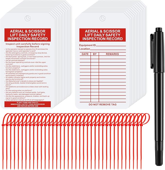 25 Pcs Safety Tags Status Alert Aerial & Scissor Lift Daily Inspection Record Double Sided Inspection Tag for Equipment Status