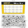 235Pcs Fender Washers, 304 Stainless Steel Flat Washers Assortment Kit, 15 Different Sizes M3 M4 M5 M6 M8 M10 M12 Metal Washers for Screws Bolts Hardware for Various Home Industrial Automotive