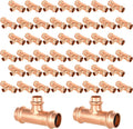 50-Pack GUOFIS Copper Press Tee,3/4" x 3/4"x 1/2" Tee Fittings for Copper Tube Connection with Stop(PRESS018-50Pack)