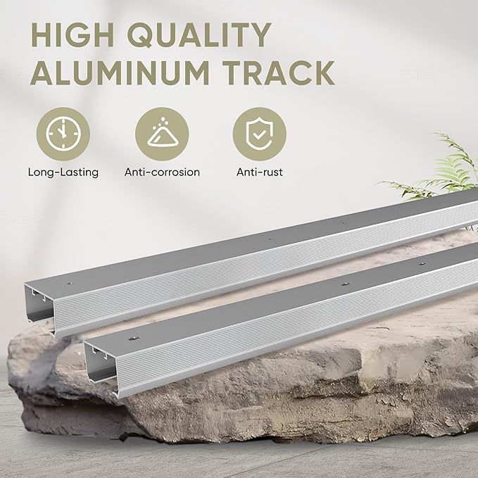 10FT Double Pocket Door Track Kit, 2 Sets of 56.7" Spliced Rail, Suitable for Double Door Width 48"-60"(Single Panel 24"-30"), Slide Quietly and Smoothly, Easy to Install