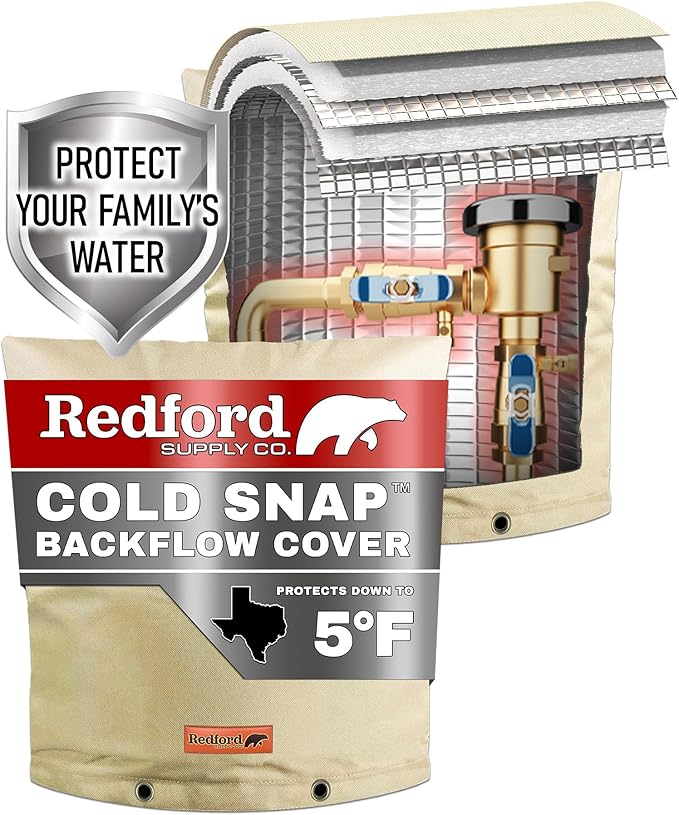 Redford Supply Co. Cold Snap (5°F) Backflow Preventer Insulation Cover, 36"W x 36"H, Pipe Insulation, Water Sprinkler Covers for Outside, Sprinkler Backflow Cover for Winter, Well Pump Bag (Beige)