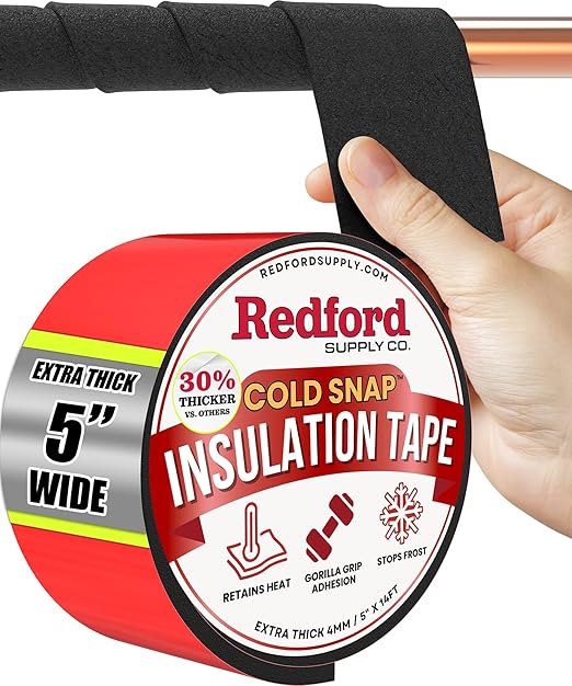 Redford Supply Co. 5 inch x 14 ft, Pipe Insulation, Outdoor Pipe Insulation Wrap for Winter Freeze Protection, Water Line Freeze Protection Foam, Insulated Wrap for Copper Pipes, PVC, AC Line