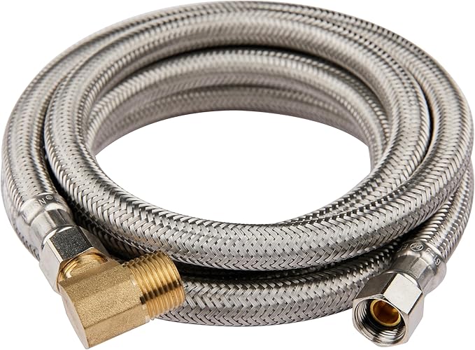 EFIELD Premium Stainless Steel Dishwasher Hose - 10 FT Burst Proof Supply Hose 3/8" x 3/8" with 90 Degree 3/8" MIP Elbow,(HOSE060)