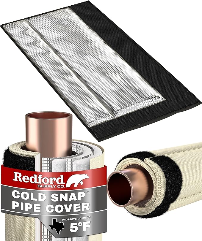 Redford Supply Co. Cold Snap (5°F) Outdoor Pipe Insulation Foam Tube, 8"W x 24"H, Outside PVC Wrap, Pipes Covers for Inside, Water Pipe Insulation Foam Tube, Insulating Outdoor Pipes (Beige)
