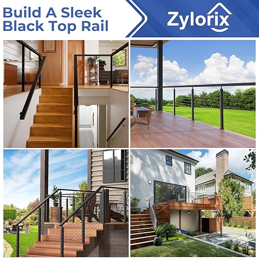 2Pack 4FT T304 Stainless Steel Black Handrail with End Cap Kits for Cable Railing System Posts Kit, Cuttable Rectangular Handrails Flat Top Rail - 2.36" W x 1.18" H