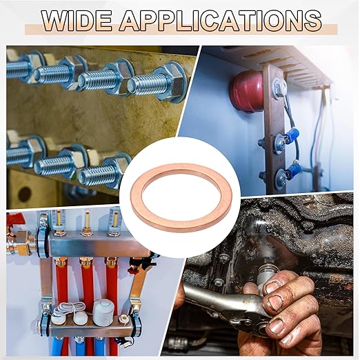 uxcell 100Pcs M18 Flat Washer Copper Washer Sealing Rings, 18mm ID 24mm OD 1.5mm Thickness Copper Crush Washers Metric Sealing Gasket for Plumbing Machinery Automotive