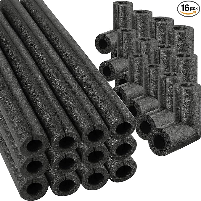 16 Pack Elbow Pipe Insulation Foam Tube Outdoor Wrap Black Pipe Covers Elbow Insulation Tubing Water Foam Covers for Outdoor Winter Irrigation, Sprinkler (1 Inch)