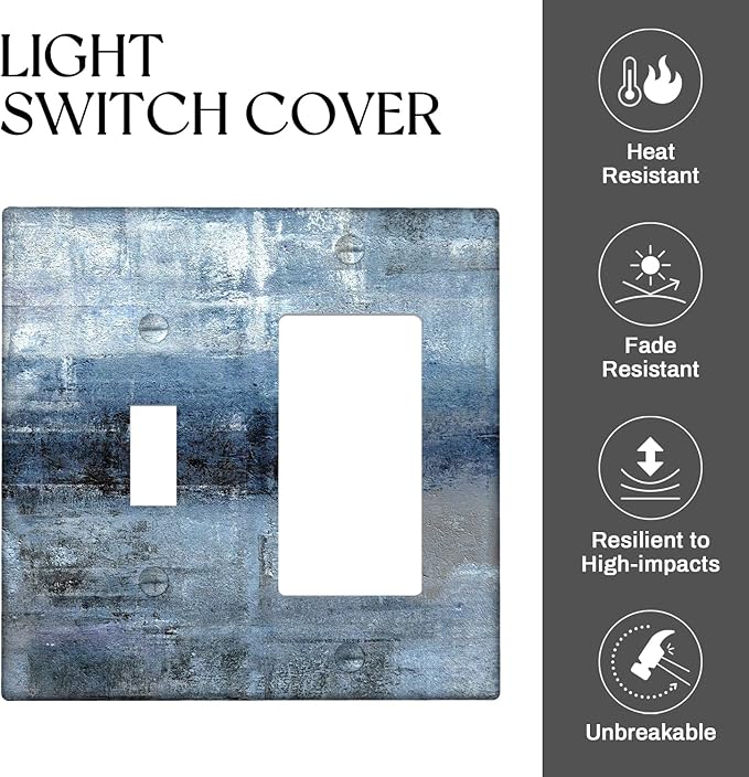 Blue Grey 2-Gang Combination Switch Plate Modern Light Switch Cover Abstract Art Decortive Wall Plate Cover Wallplates for Kitchen Home Bedroom Decor