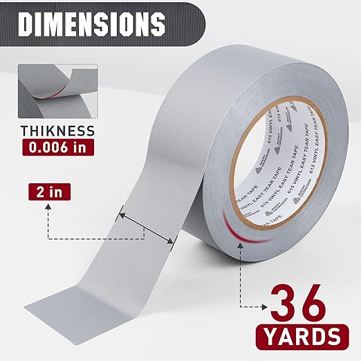 Avery Dennison Duct Tape, Heavy Duty PVC Easy Tear Tape, Strong Adhesive Waterproof Duct Tape for Indoor Outdoor Repairs, 2 in x 36 Yard, Silver, 2 Rolls