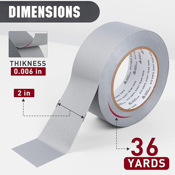 Avery Dennison Duct Tape, Heavy Duty PVC Easy Tear Tape, Strong Adhesive Waterproof Duct Tape for Indoor Outdoor Repairs, 2 in x 36 Yard, Silver, 6 Rolls