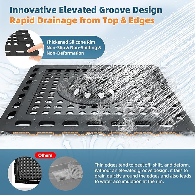 Hibbent Upgraded Shower Drain Hair Catcher, Shower Drain Cover for Bathroom Floor 4" Drain, Anti-Clogging Bathtub Drain Strainer, Stainless Steel Kitchen Sink Drain Strainer with Handle, Matte Black