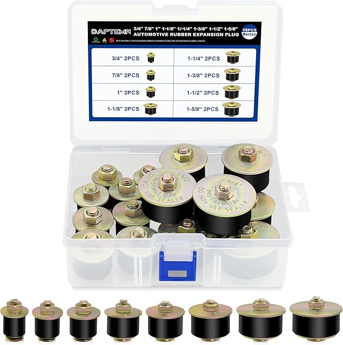 16PCS Expandable Freeze Rubber Plugs Kit, 8 Sizes Automotive Engine Rubber Expansion Freeze Plugs Fit Hole 3/4" 7/8" 1" 1-1/8" 1-1/4" 1-3/8" 1-1/2" 1-5/8"