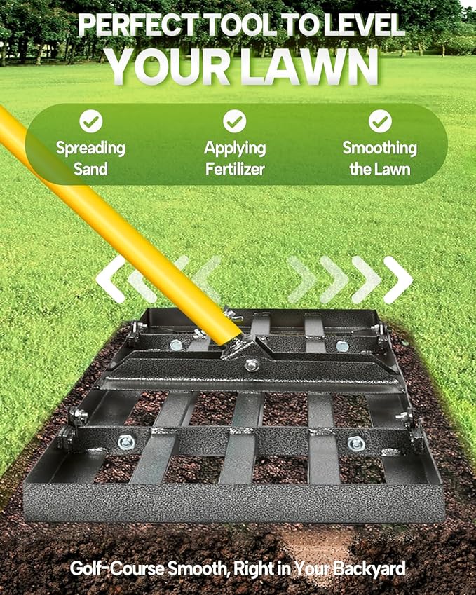 Joyhalo Lawn Leveling Rake, 30 Inch Yard Lawn Leveling for Soil with 78" Adjustable Steel Handle, Heavy Duty Effort Saving Landscape Lawn Leveler for Yard Garden Golf Course Soil Sand Dirt Grass