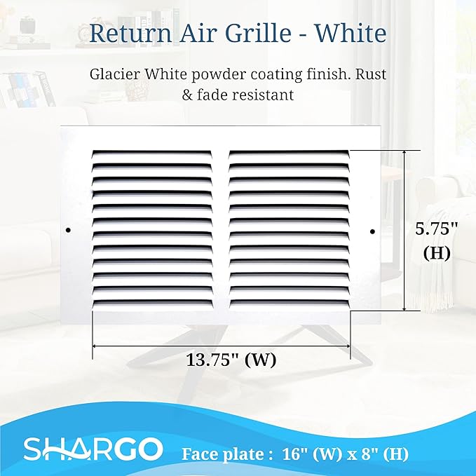 14 x 6 Inch Return Air Vent Cover, Solid Steel HVAC Grille for Wall or Ceiling, White Duct Opening, Durable Return Air Vent Cover, Airflow Ventilation Grille for Home or Office