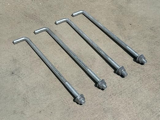 Sandbaggy 1" x 24" Threaded Concrete Anchor L-Bolts (Nuts & Washers Included) - Hot Dipped Galvanized - Sill Plate, Base Plate, Masonry, Wood, Cement Anchors, J Bolt (10, 1" x 24")