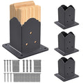 4x4 Post Base(４-Pack), Heavy-Duty Post Bracket (3.6 x 3.6 Inch Inner Size), Decorative Powder-Coated Wood Post Anchors for Pergolas, Fences, Decks, Come with Wood Screws and Concrete Anchors