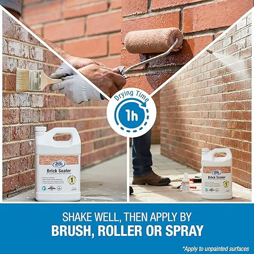 Rainguard Water Sealers Brick Sealer, Penetrating Protection Against Rain and Moisture Damage, for All Brick and Mortar Surfaces, Silane/Siloxane Waterproofer, Natural Finish, Ready to Use, 1 Gallon