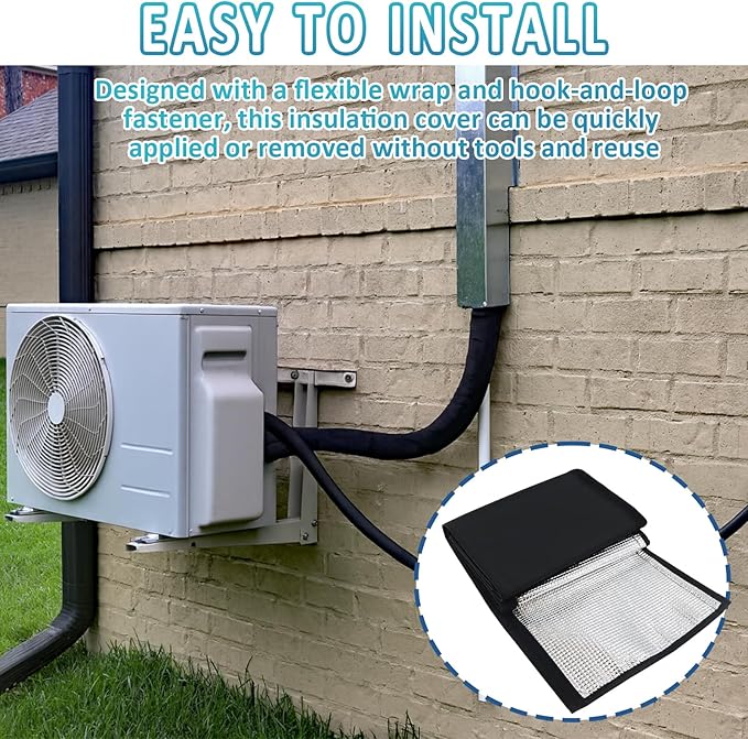 3 Layers HVAC Copper Pipe Insulation Cover, 72x10.2in Outdoor AC Insulation Tube Wrap Protector, Waterproof 600D Oxford Fabric Pipe Insulated Sleeve for Outside Central Air Conditioning Mini Splits