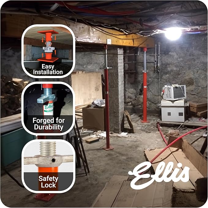 Ellis Manufacturing Light-Duty Steel Lifting Shore and Jack Post – House Jack for Foundation, Floor Leveling, and Concrete Bracing – 5,000 lb Safe Load Capacity – 85"-109" Adjustment