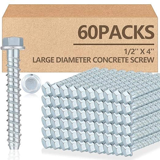 Tandefio 80 Pack 1/2" x 4" Concrete Screw Anchor Galvanized Large Diameter Heavy Duty Plated Concrete Anchors for Masonry Brick Anchoring Block Decking Framing Hex Drive