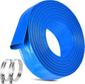 1.25 IN x 60FT Pool Backwash Hose Heavy Duty Drain Discharge Double PVC Layflat Hose with 2 Clamps, Weatherproof Burst Resistant for Water Transfer, Sump Pump, Pool Filter, Pool Drain (18.3M,Blue)