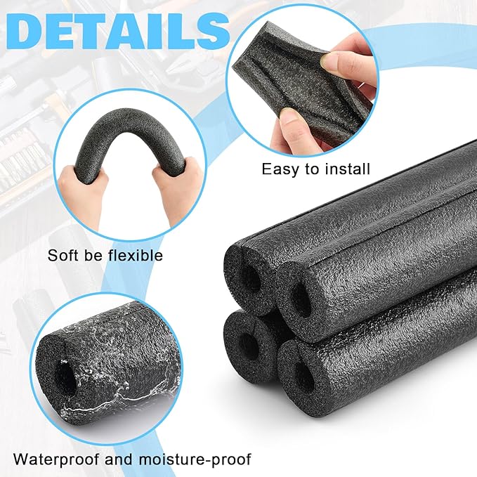 Amylove 3.3 Feet Foam Pipe Insulation Foam Tube Insulating Water Pipe Pool Swim Noodles Heat Preservation Pipes Covers for Tubing Outdoor Freeze Protection(6 Pcs,Black,1 ft X 1/2 Inch)
