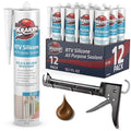 Kraken Bond Brown Silicone Sealant Waterproof% 100-10 fl oz Cartridge - RTV Silicone Caulk Kitchen and Bathroom, All Purpose, Window Caulking Sealant Outdoor Exterior Use Silicon, Gun Incl - 12 Pack