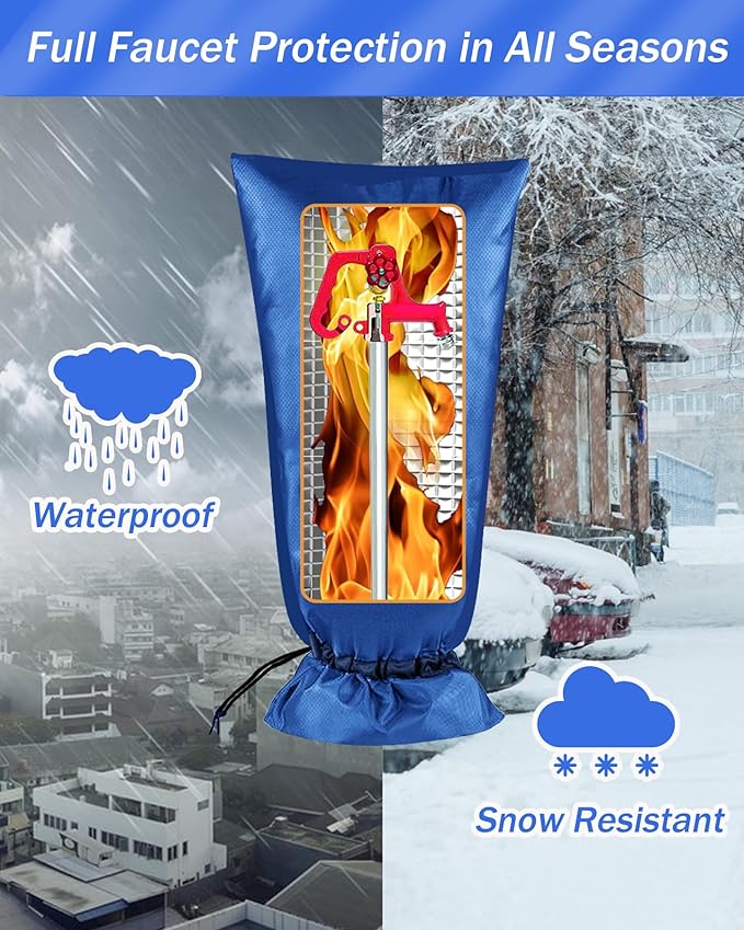 Outdoor Faucet Covers for Winter Freeze Protection, POROLIR Large 20" H x 10" W Thicker Insulation Long Faucet Sock for Outdoor Faucets & Yard Hydrant Hose Bib Insulated Spigot Covers Blue (2-Pack)