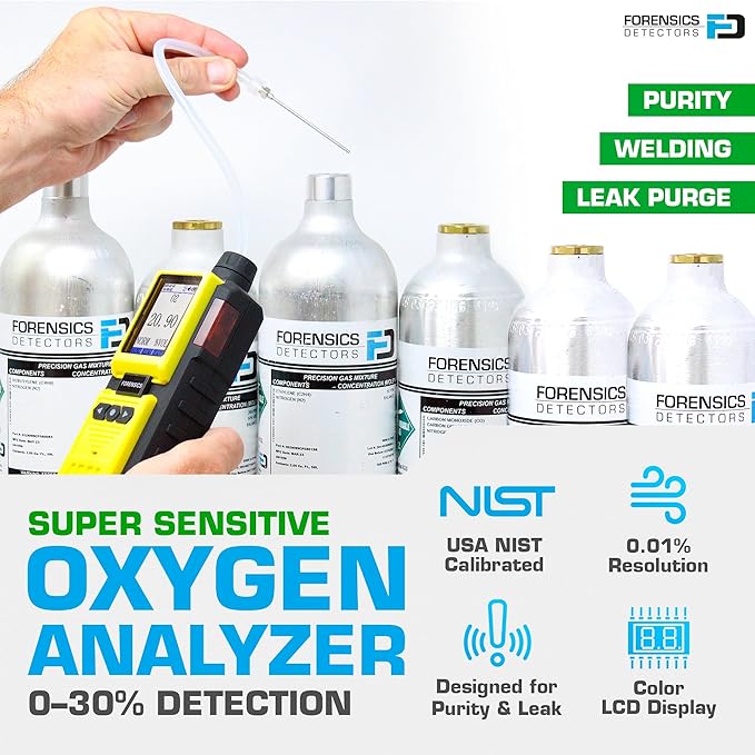 Nitrogen Gas Detector by Forensics | Portable Analyzer for N2 Leaks | USA NIST Calibration | USB Recharge | Computer Data Logging |