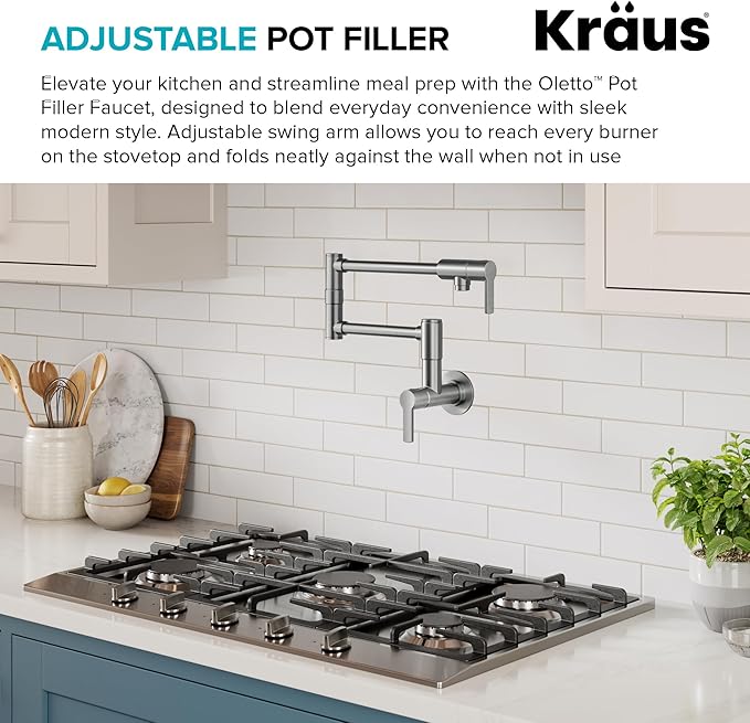 KRAUS Oletto Pot Filler Faucet with Retractable Arm, Wall Mount Kitchen Faucet, Pot Filler for Stove in Spot-Free Brushed Brass, KPF-5001SFS
